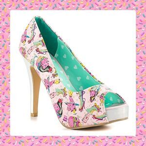 BNIB IRON FIST DEATH'S DINER PEEPTOE PINK PLATFORM Sz 5 BNIB